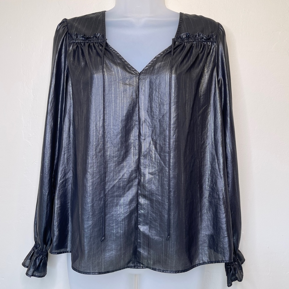 Current Air | Anthro Bristol Metallic Finish Statement Sleeve Blouse - Picture 4 of 16
